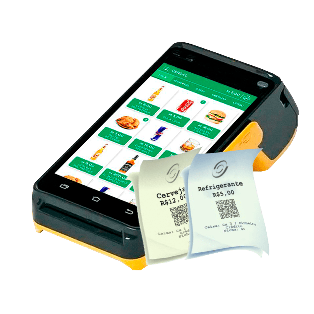 Máquina de cartão smart imprimindo fichas eletrônicas do sistema de PDV homologado