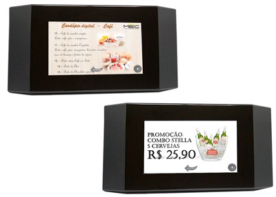 Painel de cabeceira Autonav exibindo o cardápio digital do motel