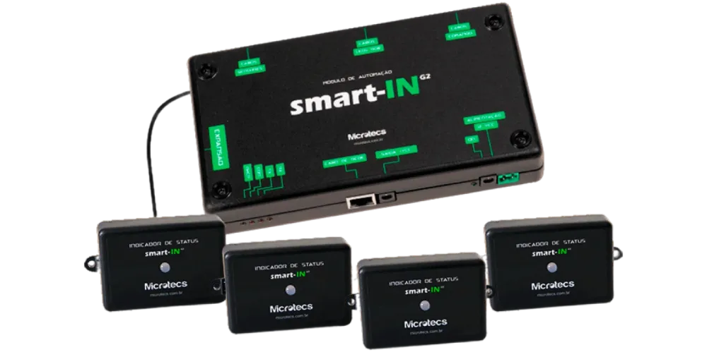 Módulo de automação Smart-in G2 com quatro indicadores de status de suíte conectados